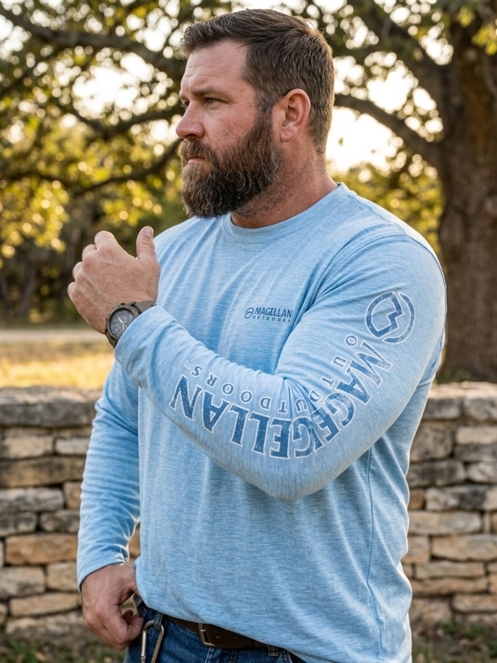Magellan Outdoors Men's Long-Sleeve Tee - Heather Light Blue